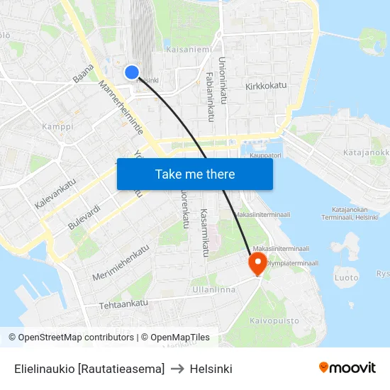 Elielinaukio [Rautatieasema] to Helsinki map