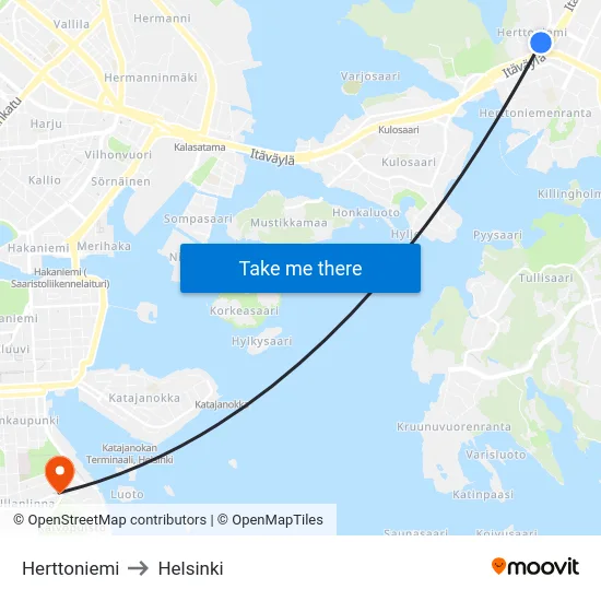 Herttoniemi to Helsinki map