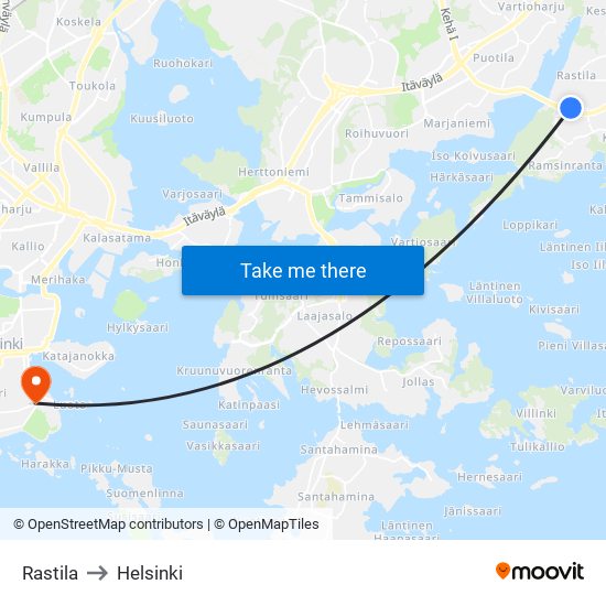 Rastila to Helsinki map