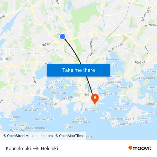 Kannelmäki to Helsinki map