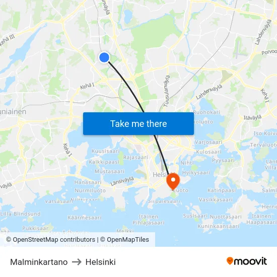 Malminkartano to Helsinki map