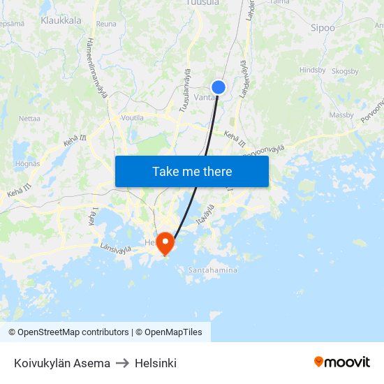 Koivukylän Asema to Helsinki map
