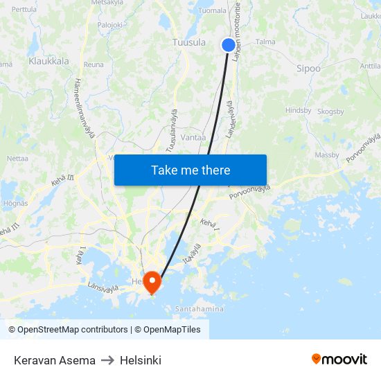 Keravan Asema to Helsinki map