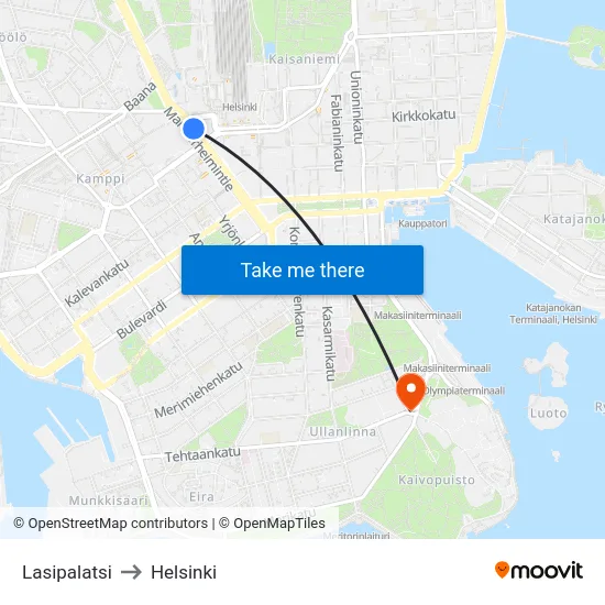 Lasipalatsi to Helsinki map