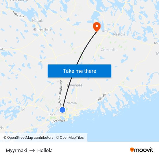 Myyrmäki to Hollola map