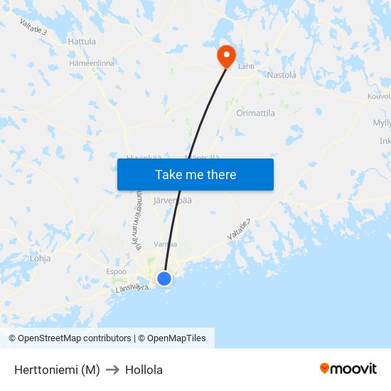 Herttoniemi (M) to Hollola map