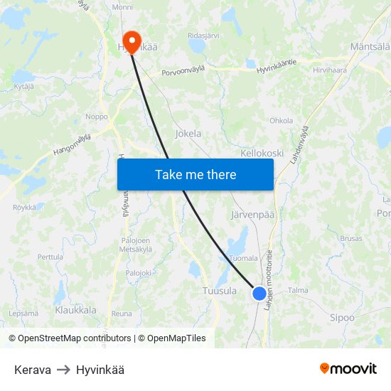 Kerava to Kerava map
