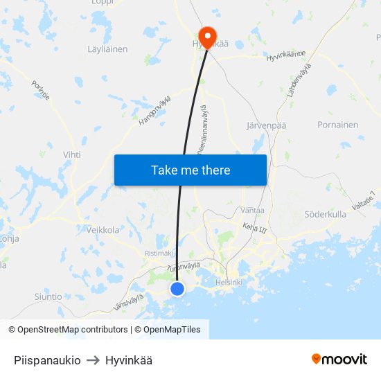 Piispanaukio to Hyvinkää map