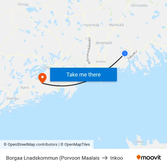 Porvoo Rural Municipality to Inkoo map