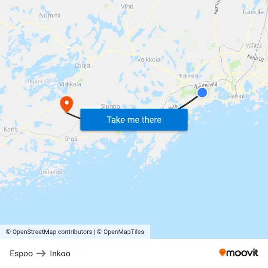 Espoo to Inkoo map