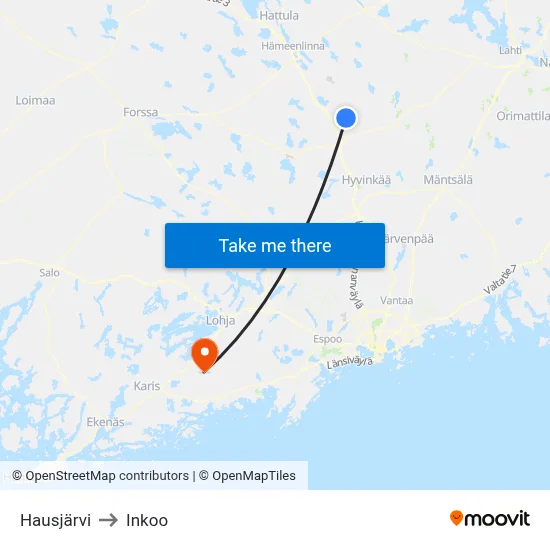 Hausjarvi to Inkoo map