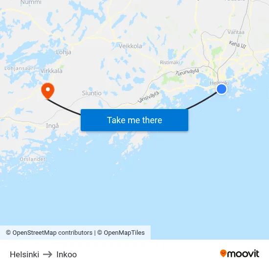 Helsinki to Inkoo map