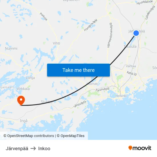 Järvenpää to Inkoo map
