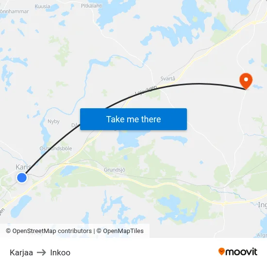Karjaa to Inkoo map