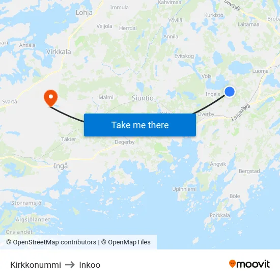 Kirkkonummi to Inkoo map