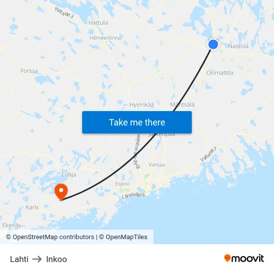 Lahti to Inkoo map