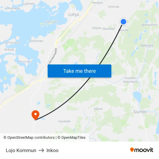 Lojo Kommun to Inkoo map