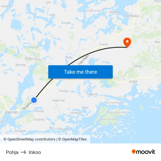 Pohja to Inkoo map