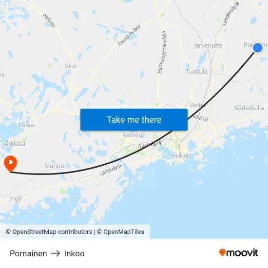 Pornainen to Inkoo map
