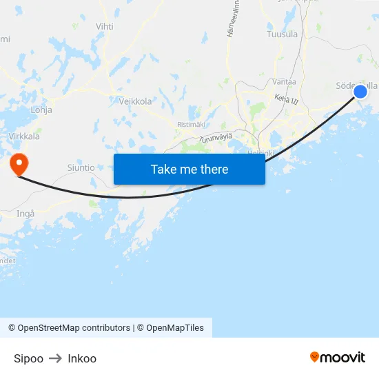Sipoo to Inkoo map