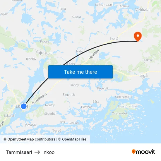 Tammisaari to Inkoo map