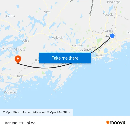 Vantaa to Inkoo map