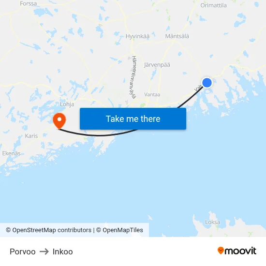 Porvoo to Inkoo map