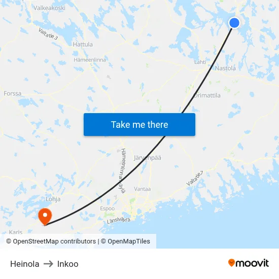 Heinola to Inkoo map