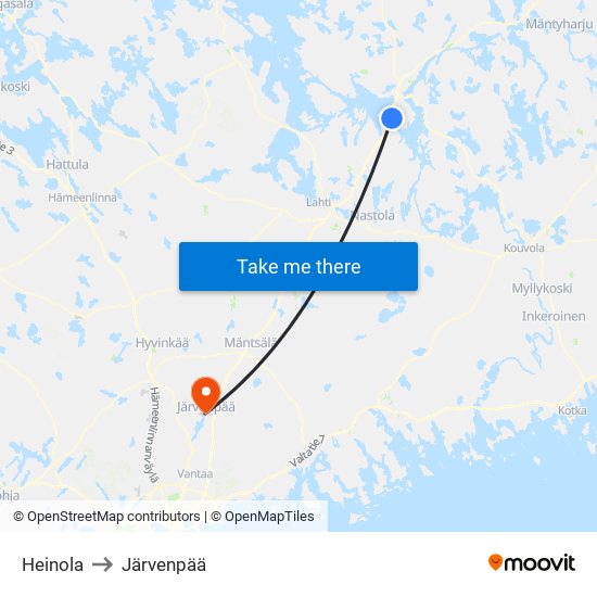 Heinola to Järvenpää map