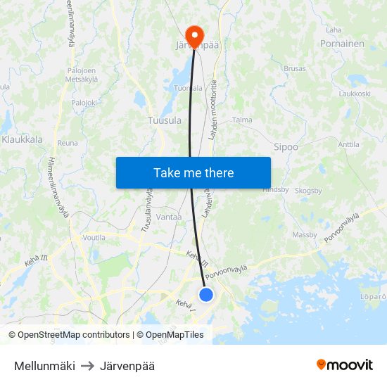 Mellunmäki to Järvenpää map