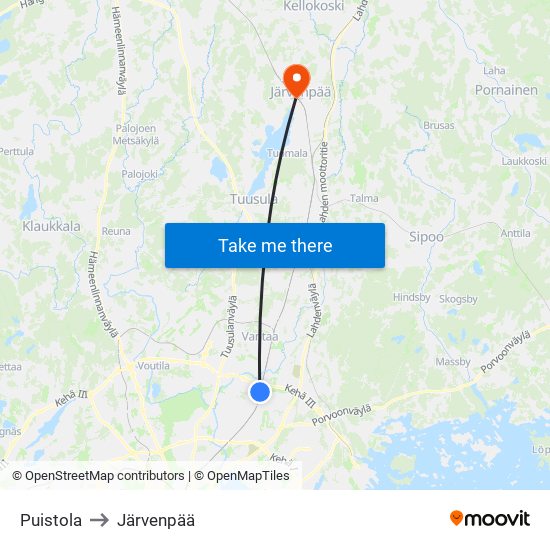 Puistola to Järvenpää map