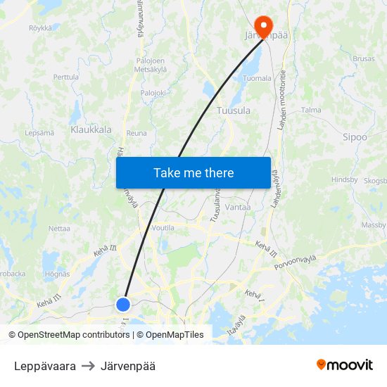 Leppävaara to Järvenpää map