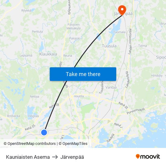 Kauniaisten Asema to Järvenpää map