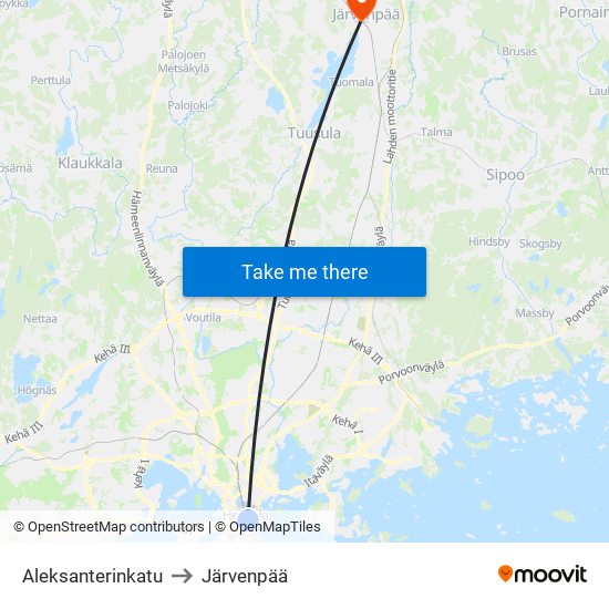 Aleksanterinkatu to Järvenpää map