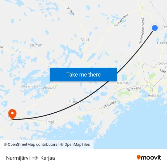 Nurmijärvi to Karjaa map
