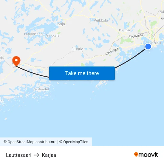 Lauttasaari to Karjaa map
