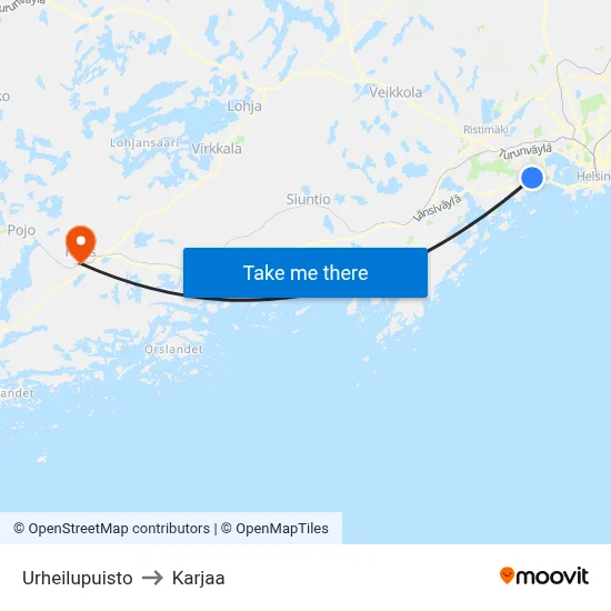 Urheilupuisto to Karjaa map