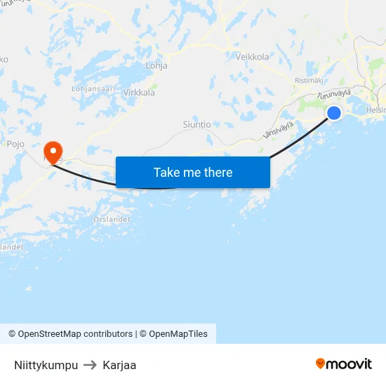 Niittykumpu to Karjaa map