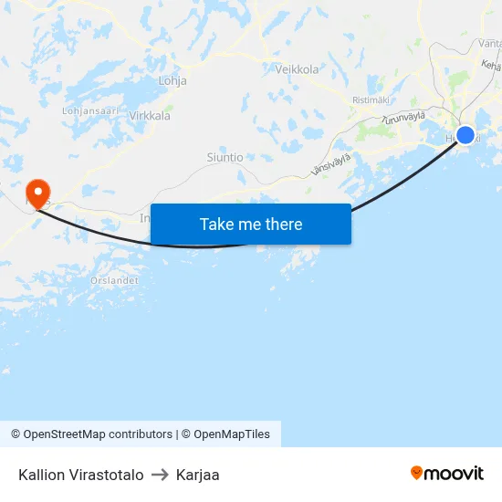 Kallion Virastotalo to Karjaa map