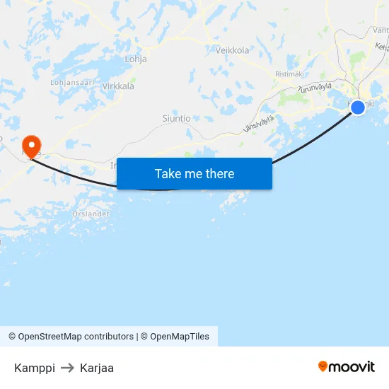 Kamppi to Karjaa map