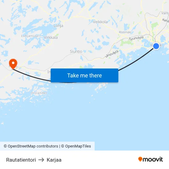 Rautatientori to Karjaa map
