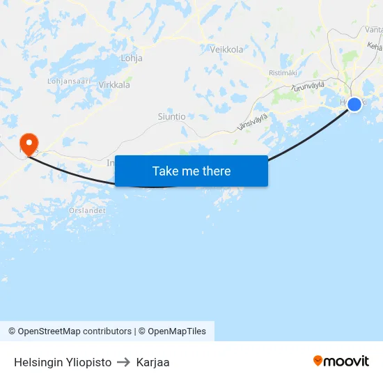 Helsingin Yliopisto to Karjaa map