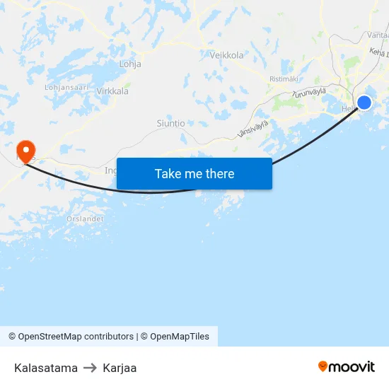 Kalasatama to Karjaa map