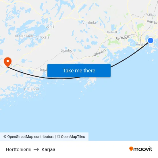 Herttoniemi to Karjaa map