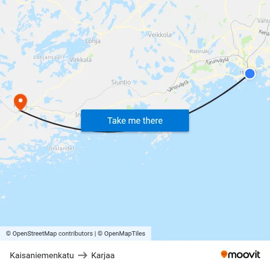 Kaisaniemenkatu to Karjaa map
