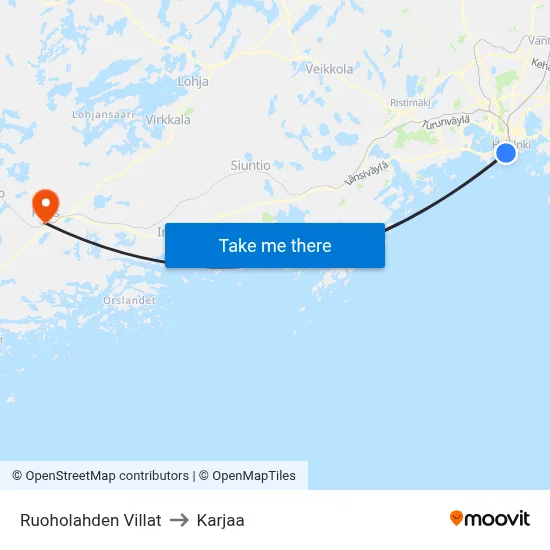 Ruoholahden Villat to Karjaa map