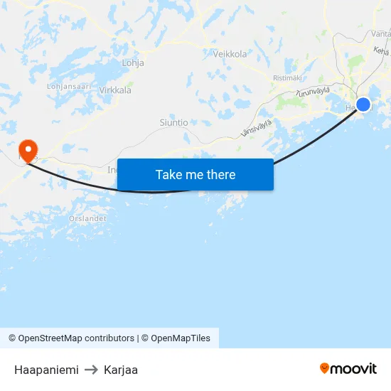 Haapaniemi to Karjaa map