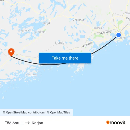 Töölöntulli to Karjaa map