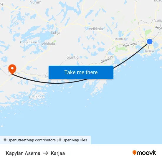 Käpylän Asema to Karjaa map