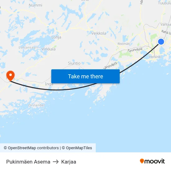 Pukinmäen Asema to Karjaa map
